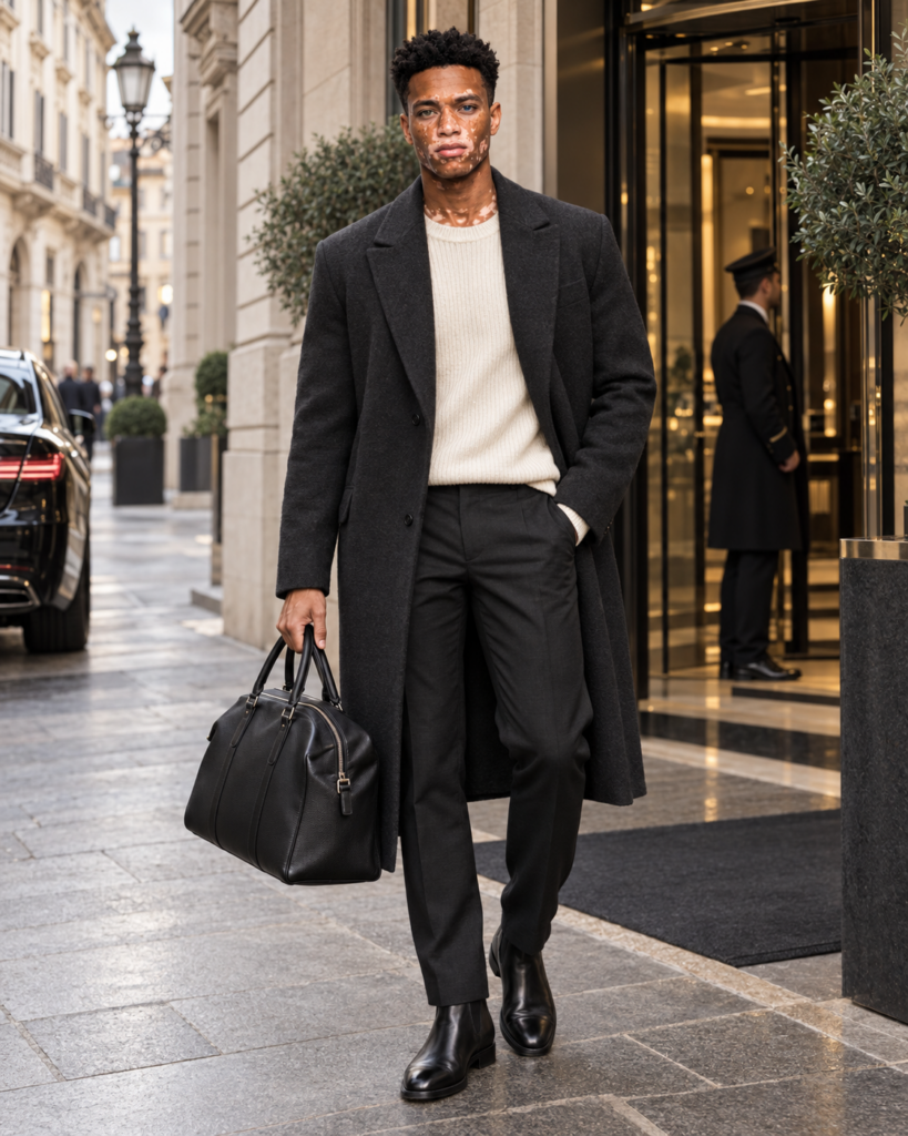 Alex Novai devant l’Armani Hotel Milano