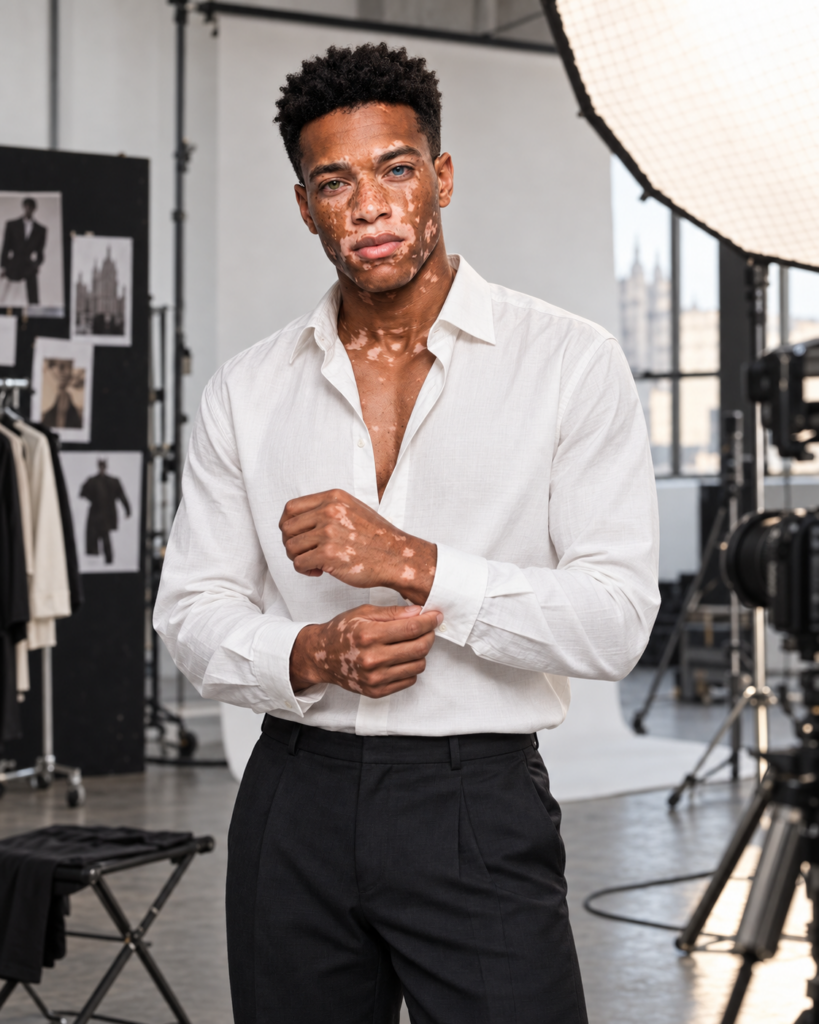 Alex Novai en shooting dans un studio milanais