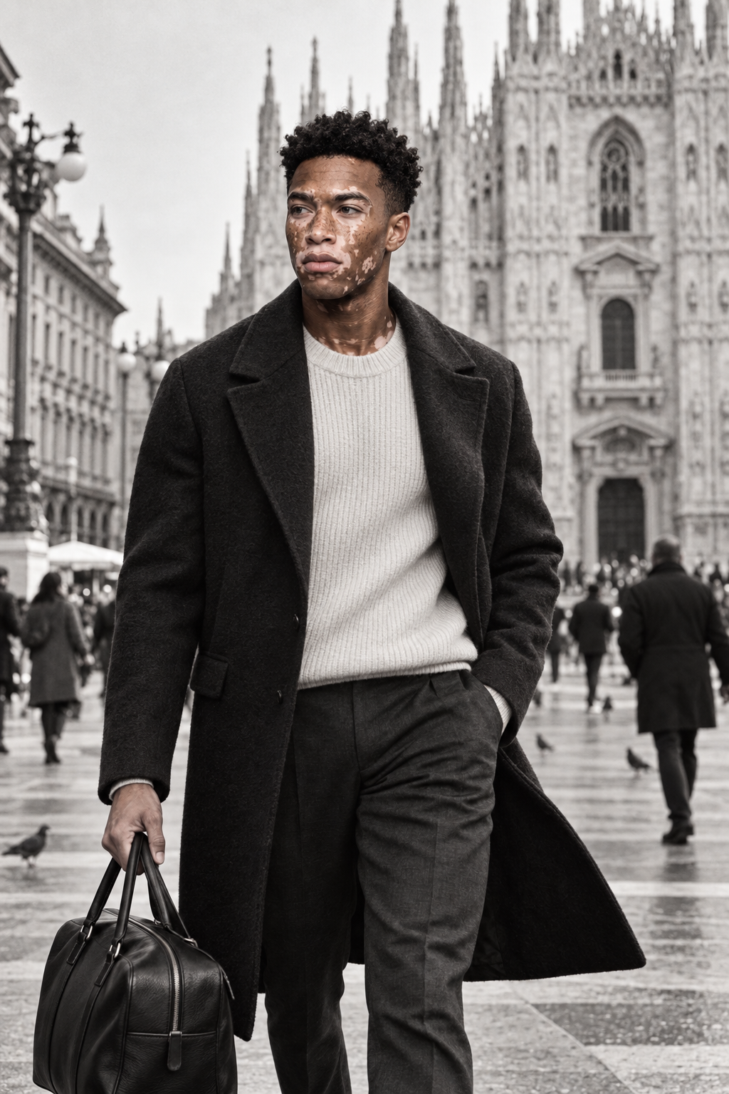 Alex Novai devant le Duomo de Milan